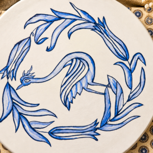 Hand-Painted Heron Ceramic Plate
